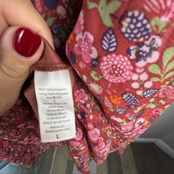 LuLaRoe Lola A-line Skirt Large 14/16 Elastic Waist Floral Brown Green Purple - Picture 6 of 7